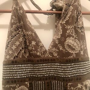 Handkerchief Silk Boho Halter Sequin Dress Size 2